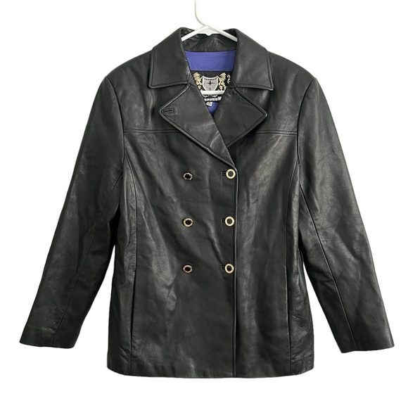 St. John Double Breasted Black Leather Jacket Size Small